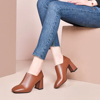 FEDONAS Singur Concis Piele Femei Pantofi Elegant Square Toe Tocuri Groase Pompe Famale 2020 Primăvară Pantofi de Vara pentru Femeie