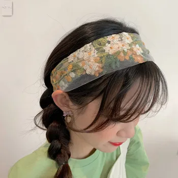 Moda Flori Brodate Dantelă Elastic cu Bandă de susținere Turban Bandane Accesorii de Par pentru Femei pline de culoare Plasă de Caciula articole pentru acoperirea capului