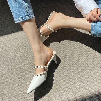 Femei Papuci pentru Exterior Purta 2020 Nou cu toc Înalt Nit a Subliniat Stiletto la Modă Baotou Pantofi de Vară Papuci