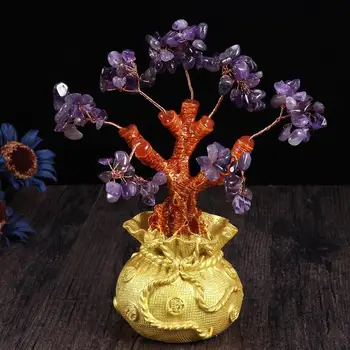 19cm Naturale Cristal Norocos Copac Bani Ornamente pentru Pomul de Bonsai Stil Noroc de Avere Feng Shui Ornamente Decor Acasă