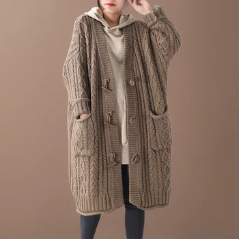 De sex feminin nou toamna și iarna plus dimensiune coreeană stil de îmbrăcăminte exterioară literare corn catarama tricot pulover cardigan
