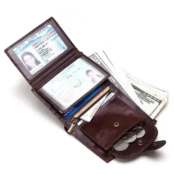 Oamenii RFID Blocking Trifold Wallet din Piele Scurt Pungă de Buzunar Monedă de Înaltă Calitate Cartelei Portofele Cu Antifurt Lant