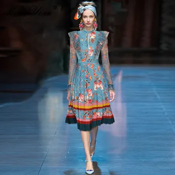 MoaaYina Pistă de Moda rochie de Toamna pentru Femei Rochie Ochiuri Maneca Lunga Volane Print Floral Cutat Rochii Elegante