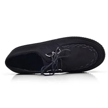 Primavara Femela cu talpă Groasă Platforme pantofi Rotund-Deget de la picior Singur pantofi Femei Pantofi Casual negru Student Femei Pantofi Plat Dantelă-up