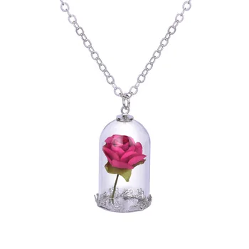 En-gros 12pc Clasice de Cristal Flacon de Sticlă Coliere Pandantive de Trandafir Uscate Flori de Bijuterii Pentru Femei, Mama de Ziua Mamei cadouri