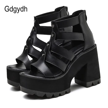 Gdgydh Gladiator Sandale Femei Din Piele Moale Negru Tocuri Inalte, Sandale Sandale Cu Platforma Pantofi Doamnelor Gotic Pantofi De Vară De Știri