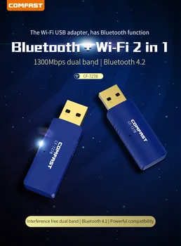 USB WiFi Adaptor Bluetooth 4.2 1300Mbps Dual Band 2.4/5 ghz Wireless Receptor Extern Mini Dongle WiFi pentru PC/Laptop/Desktop