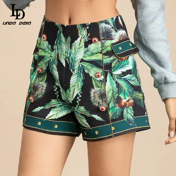 LD LINDA DELLA 2021 Designer de Moda de Vara Elegante, pantaloni Scurți de Înaltă talie Conservatie print Floral Vintage pantaloni Scurți