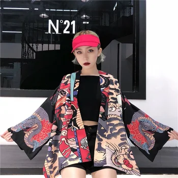 Kimono cardigan bluza tricou de vară pe plajă kimonouri femeie 2019 cosplay yukata femeie obi Japoneză streetwear komono KK2451