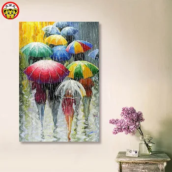 Pictura de numere de artă vopsea de numărul de BRICOLAJ peisaj zi ploioasă de ploaie umbrelă de decompresie pictura camera de zi