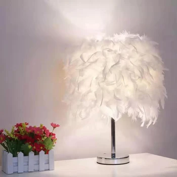 LED Nordic Simplu Și Elegant cu Pene Lampă de Masă Lumină Caldă Copac Pene Abajur Dormitor Nunta Petrecere Decor Acasă