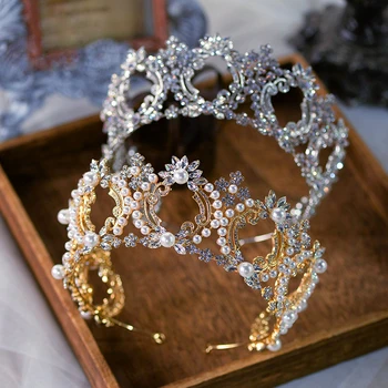 Supradimensionat Printesa De Aur Mirese, Diademe, Coroane Headpices Perle Mireasa Benzi De Cristal Accesorii De Par De Nunta