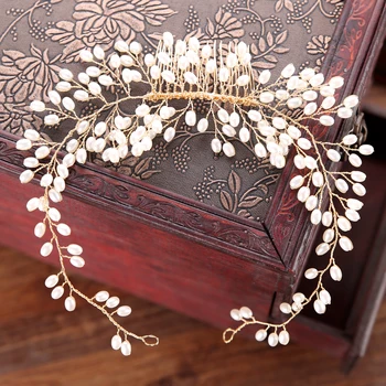 Trendy Aur Perla Pieptene de Par Mireasa rochie de Mireasă Nunta Accesorii de Par Pentru Mireasa, ornamente de Păr de Păr Femei Bijuterii
