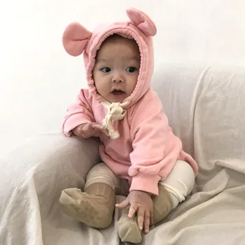 2018 Copil Drăguț coreeană Bebes Salopetă Teddy Bear Urechile cu Catifea Moale Pachetului Baieti Romper Animale Drăguț Băieți Salopetă de Îmbrăcăminte