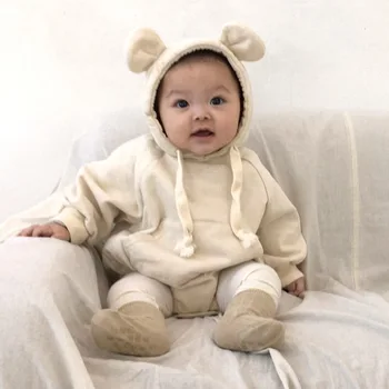 2018 Copil Drăguț coreeană Bebes Salopetă Teddy Bear Urechile cu Catifea Moale Pachetului Baieti Romper Animale Drăguț Băieți Salopetă de Îmbrăcăminte