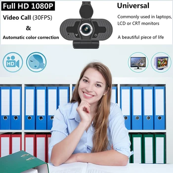 Webcam 1080P, Camera Web HD cu Confidențialitate Acoperă, HD Built-in Microfon de 1920 x 1080p, USB, Plug n Play Web Cam, Video de ecran Lat