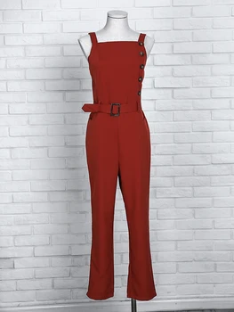 Fără Mâneci Culoare Solidă De Design Buton Salopeta 2019 Moda De Vara Femei Elegante, Elegante, Casual Rosu Slinky Vladan