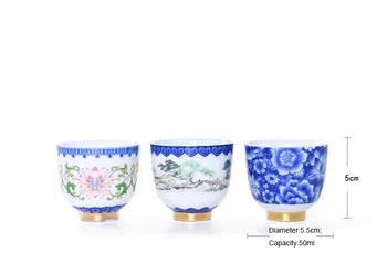50ml Manual Chineză Tradițională Jingdezhen Albastru și Aur Alb Placat cu Ceramică Porțelan Ceașcă de Ceai Kung Fu Set de Ceai Ceașcă de ceai