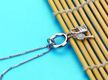 Autentic argint 925 blocare pandantiv colier lung pentru femei delicat pandantiv cheie. Moda bijuterii de argint fată & lady cadou
