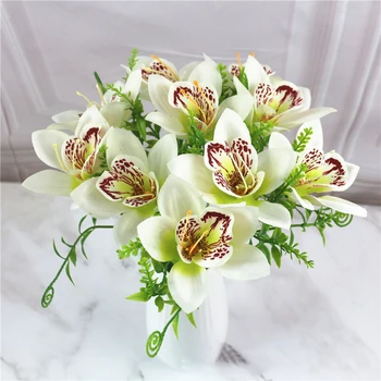 10buc Alb Proaspăt Artificiale Flori de Orhidee Cattleya Handmade Flori de Mătase Acasă în Camera de zi de Decorare Arta de Flori Artificiale XY03