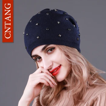 CNTANG 2018 Femei Tricotate Pălărie de Iarnă Lână Nit Încrustații de Cap Doamnelor Cap Pălării de Moda Pentru Femei Dublu Strat Cald Chelioși