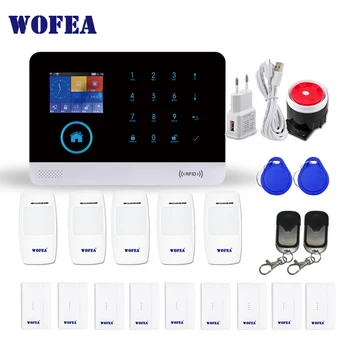 WOFEA Wireless WIFI Sistem de Alarma GSM SIM GSM Acasă RFID Hoț de Securitate Tactil LCD Clapa ușii Senzori de mișcare kit