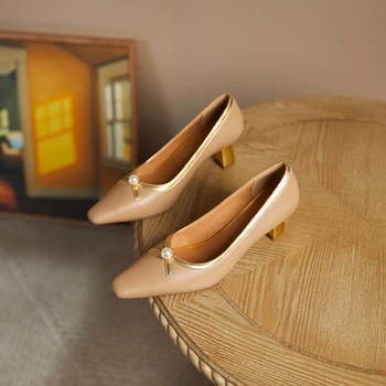 Noua din Piele Femei Pantofi Retro Slip-On de Primăvară/Toamnă Superficial Pompe Square Toe cu Toc Înalt Pantofi lucrați Manual Femeie Dimensiune 34-39