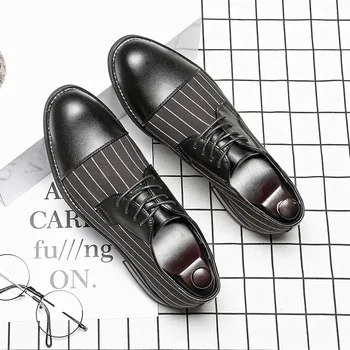 Stil Britanic Bărbați Formale Rochie Din Piele Pantofi Cu Dungi Patch De Lucru Subliniat Toe Birou De Afaceri Bărbați Costum, Pantofi