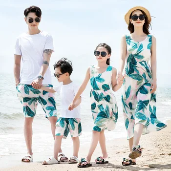 2021 Vara Mama Fiica Rochii de Plajă Vacanță de Familie de Potrivire Tricouri Haine Tatăl și Fiul Tinutele Cuplu Uite Pijamale