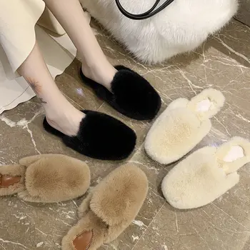 Papuci De Blană Blană Drăguț Casă Pantofi De Femeie Iarna Cald Plus Dormitor Non-Alunecare De Cupluri Pantofi De Interior Doamnelor Cu Blană Papuci