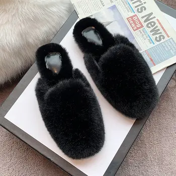 Papuci De Blană Blană Drăguț Casă Pantofi De Femeie Iarna Cald Plus Dormitor Non-Alunecare De Cupluri Pantofi De Interior Doamnelor Cu Blană Papuci