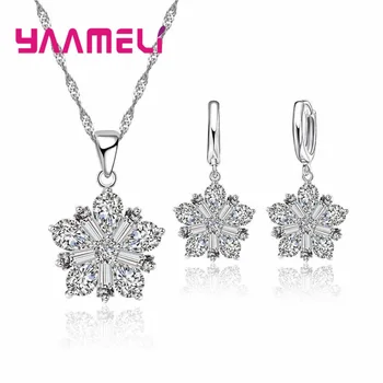 Fulg de nea Pandantiv colier Albastru seturi de bijuterii Femeie de Moda de Argint 925 Cristal Cercel pentru cadou de Ziua Îndrăgostiților