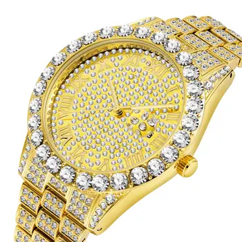 Bărbați Ceas 2019 Top de Vânzare Brand de Lux de Aur pentru Bărbați Ceasuri de Moda pentru Bărbați de Mare Diamant Brățară Ceas de Lux Barbati