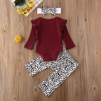 Copil Copil Fată Băiat Haine Set 3pcs Primavara Toamna Tricot cu Maneci Lungi Vladan Leopard Pantaloni Bentita Tinuta Set 3-18 luni