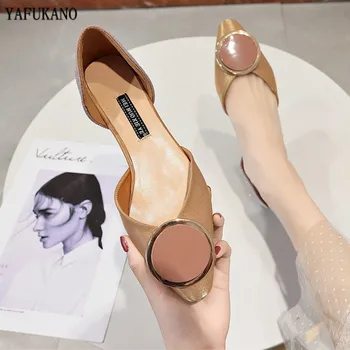 2020 Design de Brand Partea Gol Femei Balerini Pantofi cu Tocuri Joase de Balet a Subliniat Toe Britanic Catarama de Agrement Pantofi Slip On Mocasini mujer