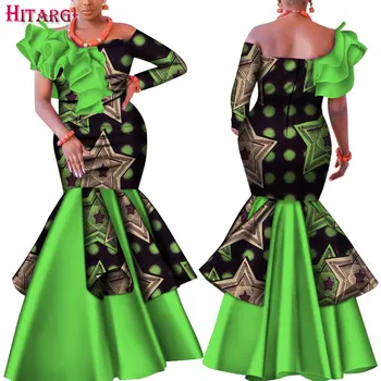 Dashiki Africane Rochie pentru Femei Bazin Riche Unul-Umăr Sexy Slash Gât Nunta Rochie de Petrecere Tradițională Africană Îmbrăcăminte WY4224