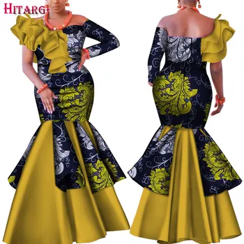 Dashiki Africane Rochie pentru Femei Bazin Riche Unul-Umăr Sexy Slash Gât Nunta Rochie de Petrecere Tradițională Africană Îmbrăcăminte WY4224