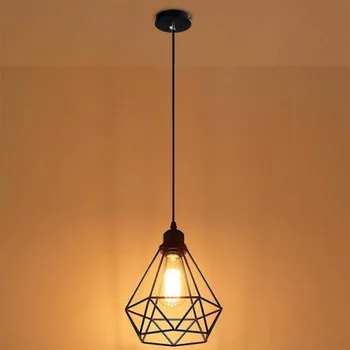 Retro Camera Plafon Candelabru Fier De Industrial Metal În Formă De Diamant Living Abajur Lampa Decor Pentru Dormitor, Camera De Zi Acasă