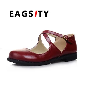 EAGSITY moda femei pantofi Mary Jane cosplay uniformă pantofi plat glezna curea de birou de lucru cariera doamnelor rochie de pantofi de dans