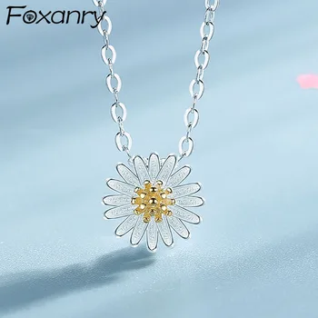 Foxanry Argint 925 Partidul Colier pentru Femei la Modă Drăguț Flori Pandantiv Clavicula Lanț Elegant de Nunta Bijuterii de Mireasa