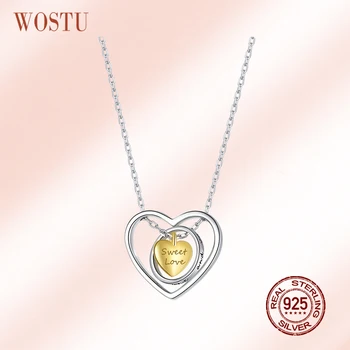WOSTU Argint 925 Inima si Cerc Colier Litere Dragoste Dulce Strat Lanț Pentru Femei, Original de Design de Bijuterii CTN207