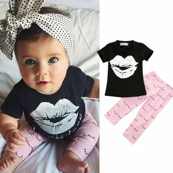 2 buc Fata Nou-născut Haine cu Maneci Scurte T-shirt, Blaturi+Cute Pantaloni Jambiere Tinuta Set Costum 2020 Nou