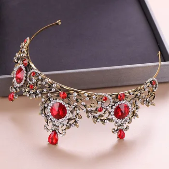 Retro stil Baroc Cristal Roșu Stras Coroana Mare Diademe de Noiva Cap Bijuterii Floare Caciula Femei Nunta Accesorii de Par BH