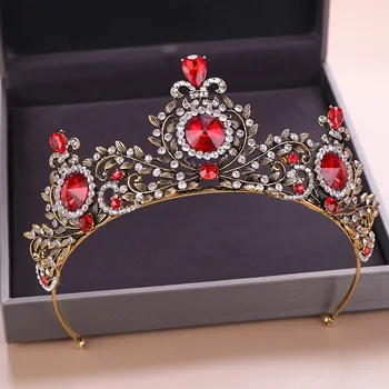 Retro stil Baroc Cristal Roșu Stras Coroana Mare Diademe de Noiva Cap Bijuterii Floare Caciula Femei Nunta Accesorii de Par BH