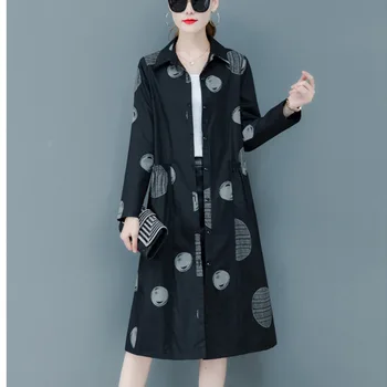 #5660 Negru Roșu Maro Imprimate Trench Pentru Femei Elegant Palton Lung Pentru Femei Palton Vrac Stil Britanic Jacheta Plus Dimensiune