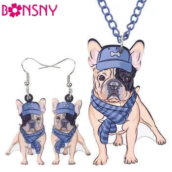 Bonsny Brand De Bijuterii Seturi Acril Declarație Bulldog Francez Pug Câine Colier Cercei Cravată Guler Moda Bijuterii Femei Fata