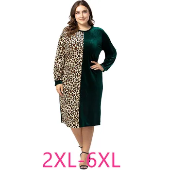De sex feminin de primăvară de toamnă plus dimensiunea rochie pentru femei vrac casual mari mâneci lungi leopard O de gât rochii drepte 3XL 4XL 5XL 6XL