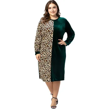 De sex feminin de primăvară de toamnă plus dimensiunea rochie pentru femei vrac casual mari mâneci lungi leopard O de gât rochii drepte 3XL 4XL 5XL 6XL