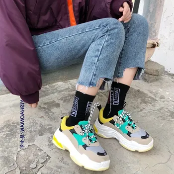 Primăvara Indesata Adidasi Femei 2019 Piele Plasă Platforma Tata Adidași Vulcaniza Pantofi Femei Formatori Coș Încăltăminte Într-Femme