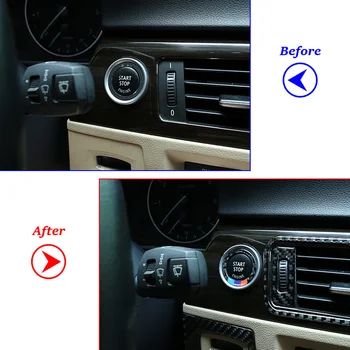 Moale Fibra de Carbon Auto Start Stop Motor cu Inel Buton Garnitura Pentru BMW E90 E92 Seria 3 2005-2012 Accesorii